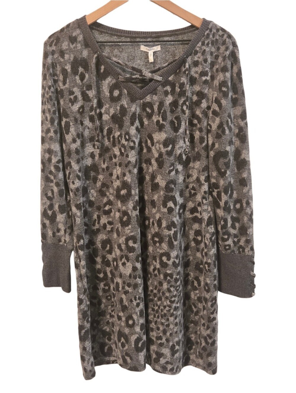 Maurices Gray Animal Print Lace Up Lightweight Tunic Shift Dress Large NWT